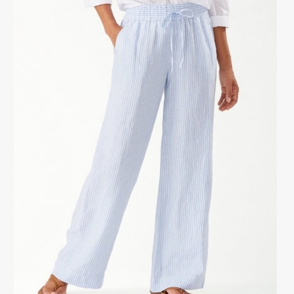 Tommy Bahama Pants - Tommy Bahama Yacht Me Knot 100% Linen High Rise Easy Elastic Waist Stripe Pant